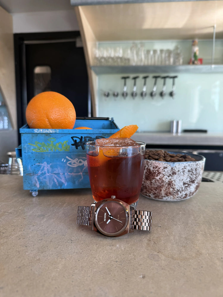 Coffee-inspired Left Hand cocktail sits on a table