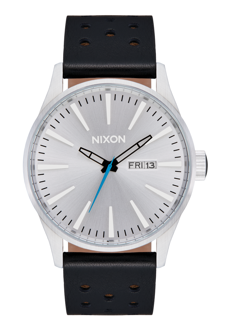 
Nixon Sentry Leather Watch - Analog - Chrome / Silver Sunray / Black - View 1